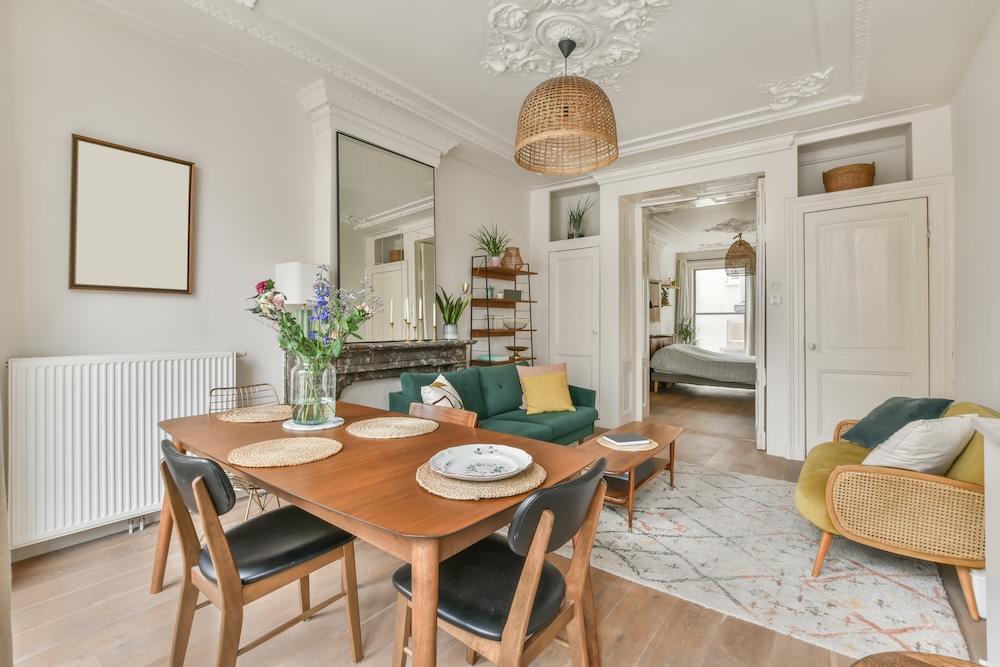 aranżacje salonu z jadalnią w stylu skandynawskim 