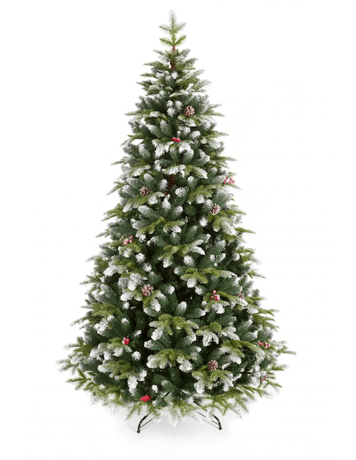 sztuczna choinka ośnieżona na końcach