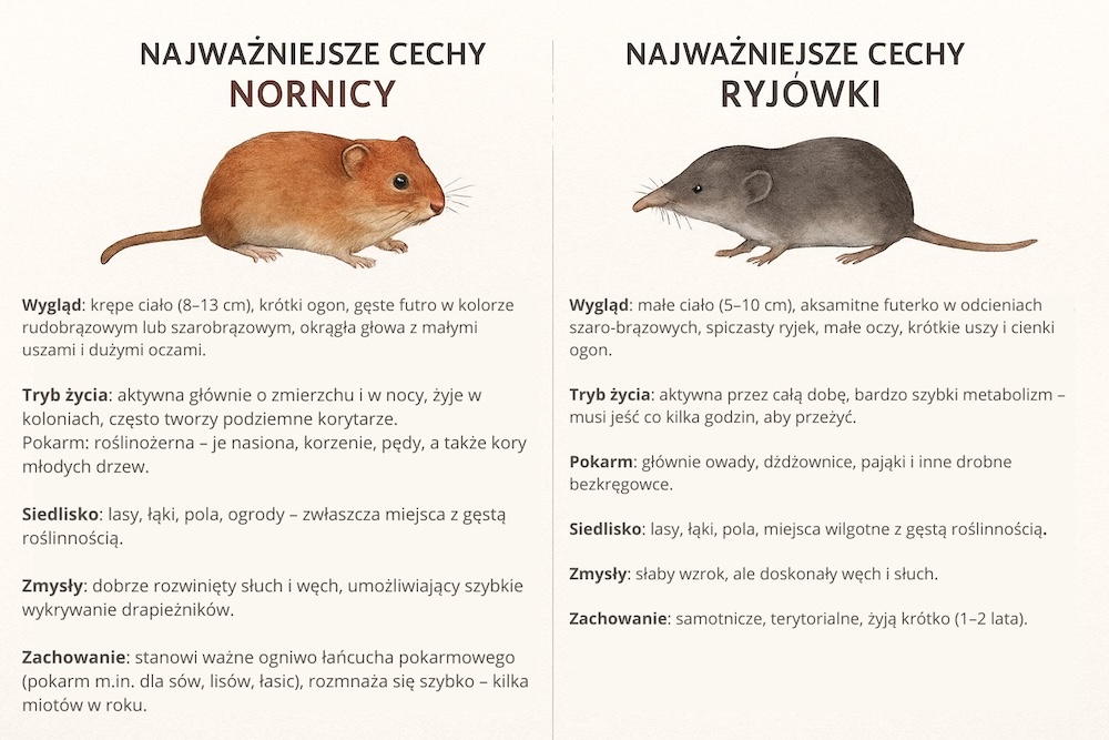 najważniejsze cechy ryjówek i nornic  podobieństwa i różnice ryjówki i nornicy