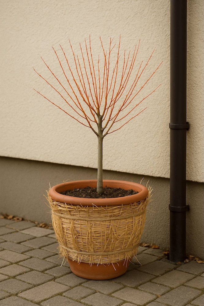 wierzba hakuro zimą rosnąca w doniczce  wierzba hakuro zimą hodowana w doniczce