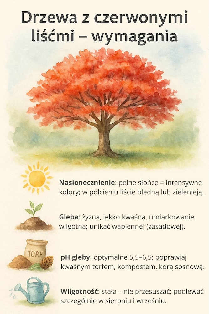 zasady uprawy drzew z czerwonymi liśćmi 