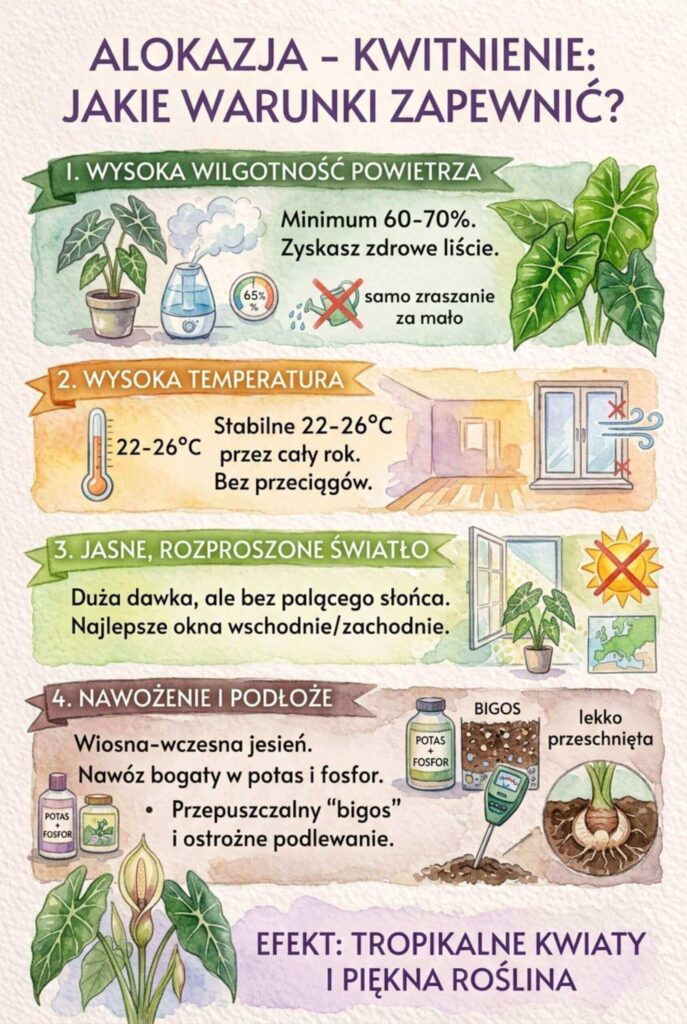 Alokazja - kwitnienie. Jakie warunki są wskazane?