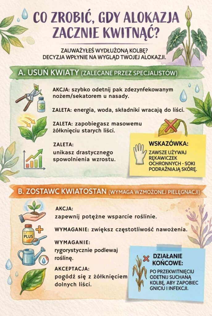 Co zrobić, gdy alokazja zacznie kwitnąć?