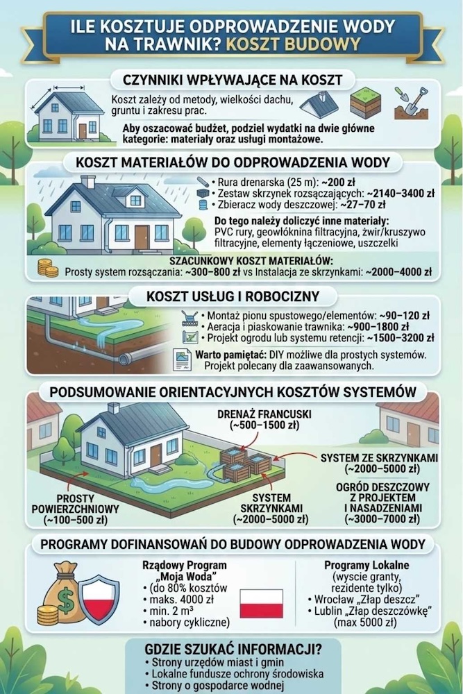 koszty budowy odprowadzenia wody na trawnik koszt odprowadzenia wody na trawnik