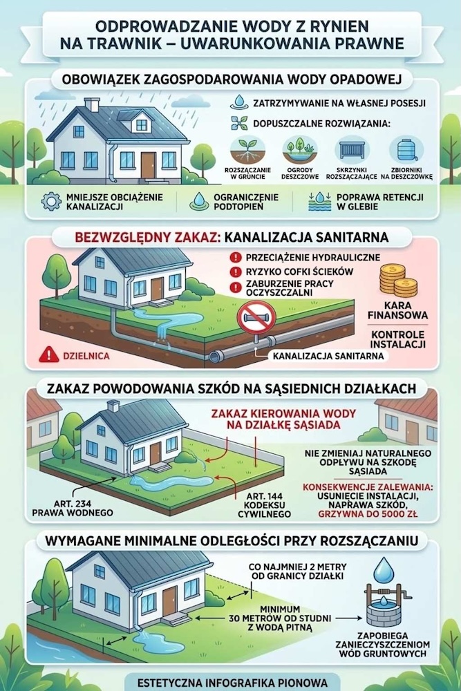 zasady prawne odprowadzania wody z rynien na trawnik kwestie prawne przy odprowadzaniu wody ma trawnik