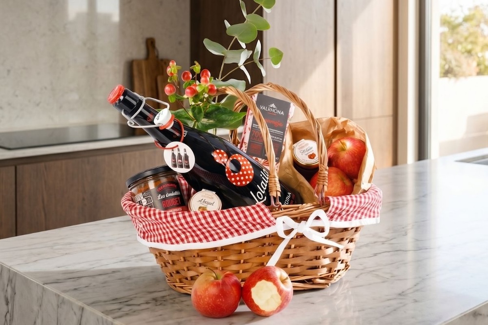 kosz wiklinowy na owoce w kuchni