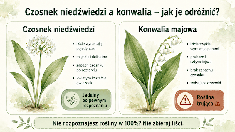 Porównanie czosnku niedźwiedziego i konwalii majowej – różnice w liściach, kwiatach i zapachu