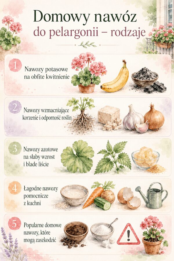 Domowy nawóz do pelargonii – potasowe, wzmacniające korzenie, azotowe, pomocnicze i ryzykowne
