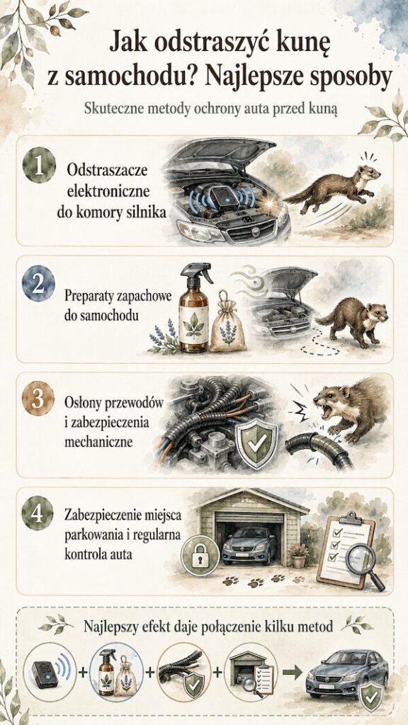 Jak pozbyć się kuny z samochodu? Odstraszacze, preparaty zapachowe, osłony przewodów i ochrona miejsca parkowania