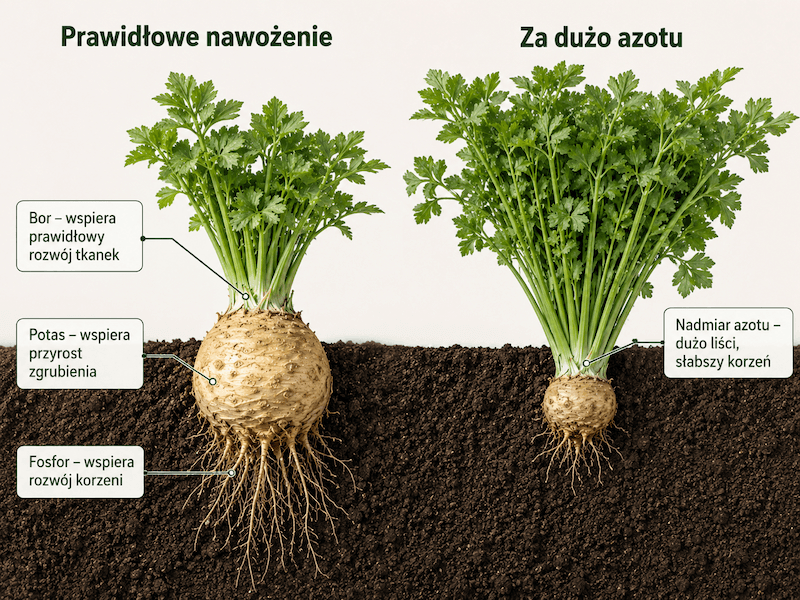 jak sadzić seler, żeby był duży – wpływ potasu, fosforu, boru i nadmiaru azotu
