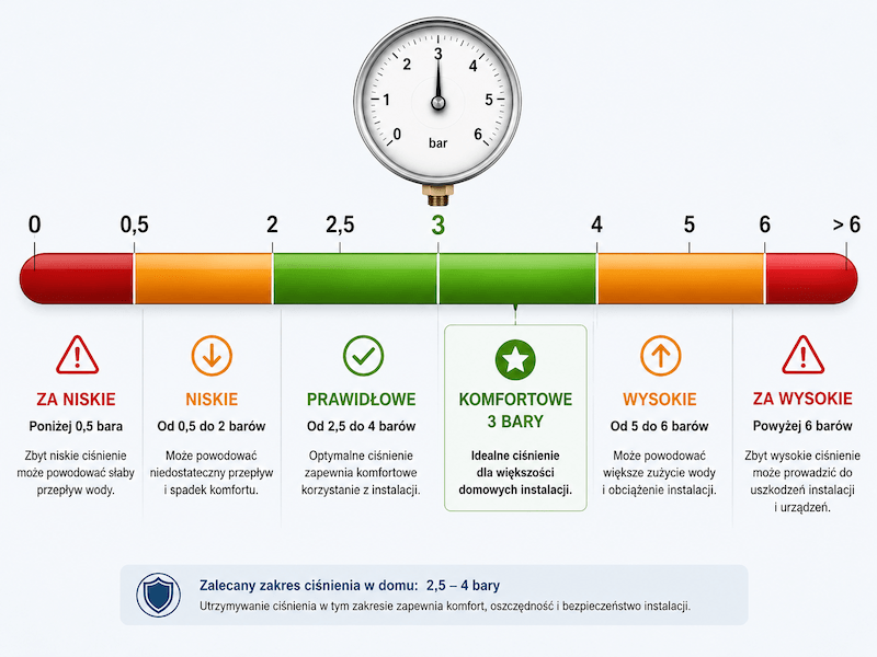 jakie ciśnienie wody w domu jest prawidłowe skala niskiego, prawidłowego i wysokiego ciśnienia wody