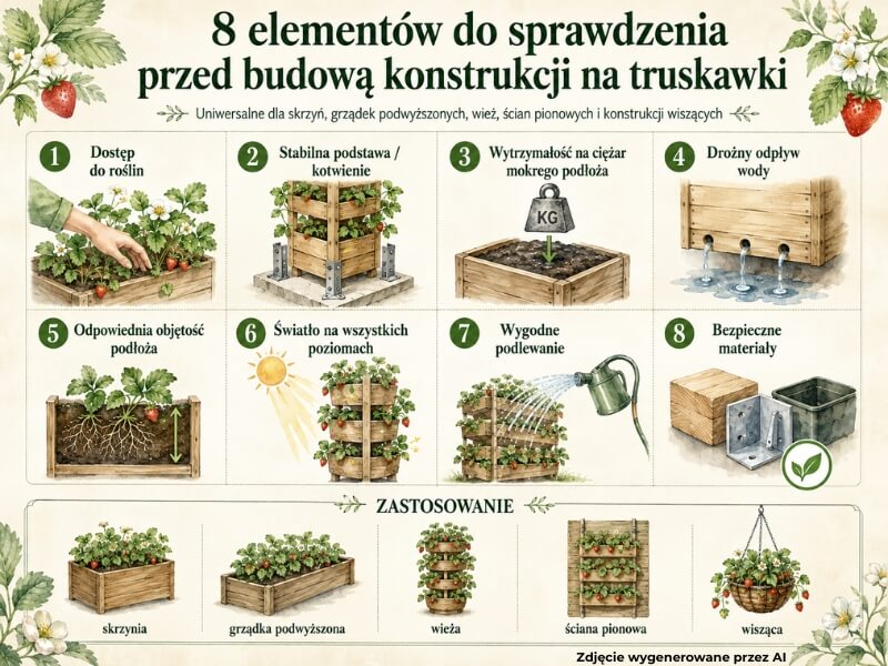 osiem elementów do sprawdzenia przed budową konstrukcji na truskawki