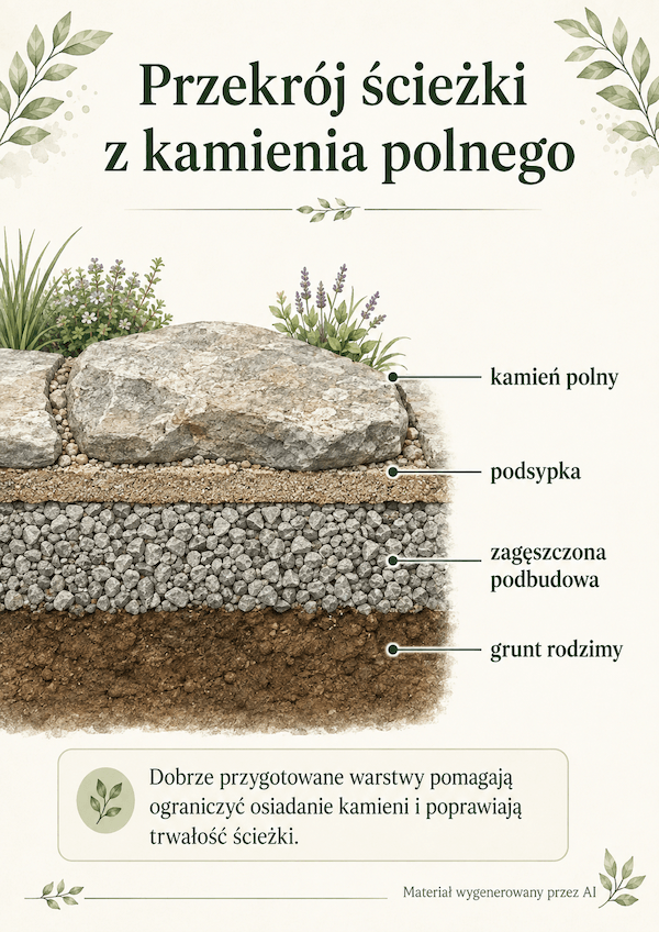 Przekrój warstw ścieżki z kamienia polnego