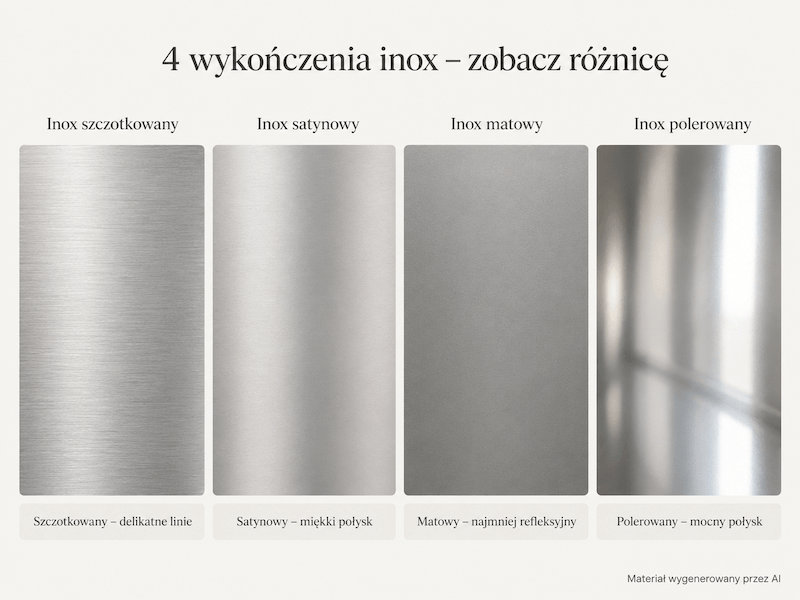 Porównanie czterech wykończeń powierzchni inox