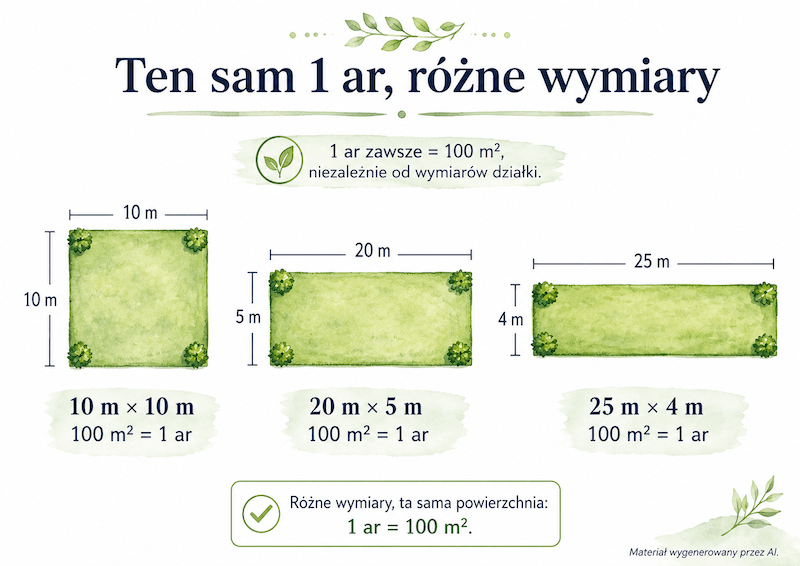 ile ar ma metrów – 1 ar w różnych wymiarach działki